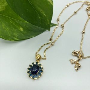 Gold plated jewelry, blue stones pendant, chain